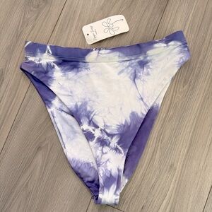 Dippin’ Daisy’s Tie Dye High Leg/Waist Swim Bikini Brief Bottom Purple White S